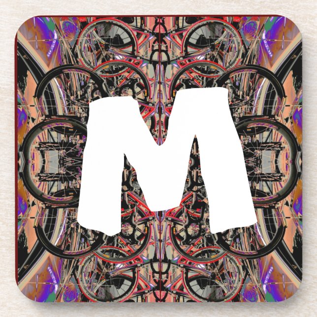 Abstract Bikes and Your Monogram Coaster (Front)
