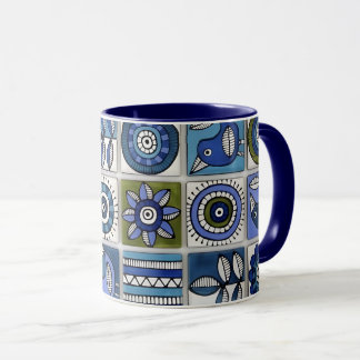Abstract Bird and Flower Ceramic Tiles Mug