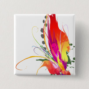 Abstract Bird of Paradise Paint Splatters 2 Inch Square Button