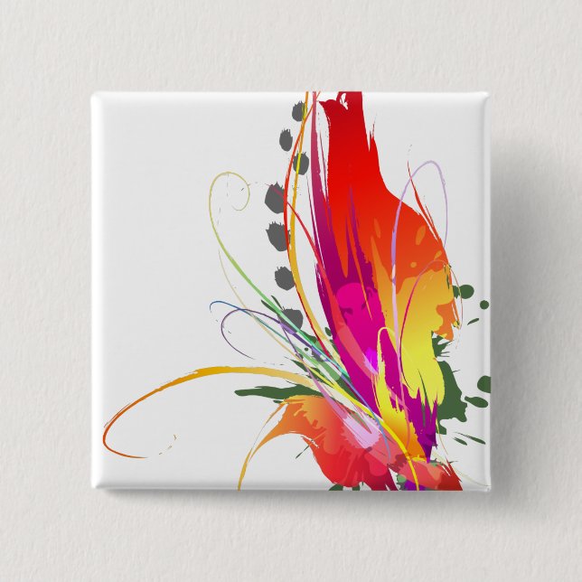 Abstract Bird of Paradise Paint Splatters 2 Inch Square Button (Front)