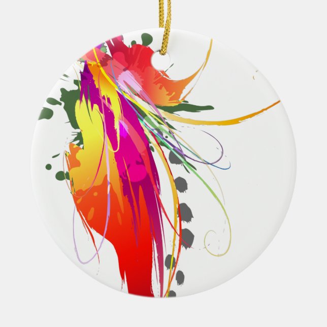 Abstract Bird of Paradise Paint Splatters Ceramic Ornament (Front)