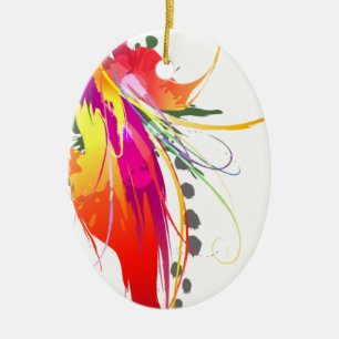Abstract Bird of Paradise Paint Splatters Ceramic Ornament