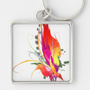 Abstract Bird of Paradise Paint Splatters Keychain