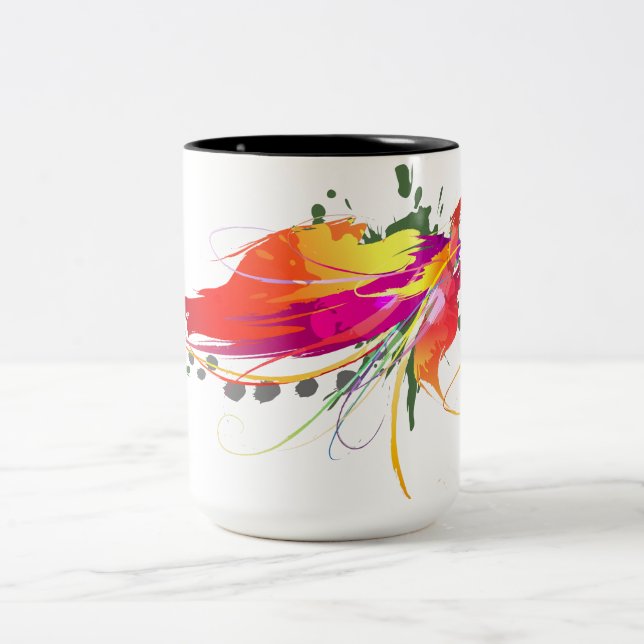 Abstract Bird of Paradise Paint Splatters Two-Tone Coffee Mug (Center)