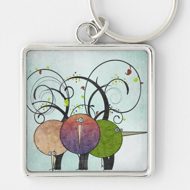 Abstract Birds and Trees Keychain (Front)