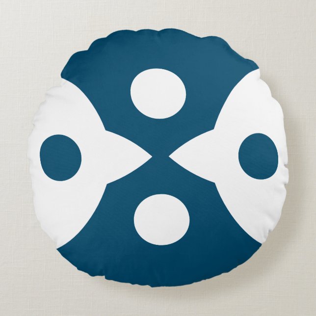 Abstract Birds Bold Simple Design Ocean Blue Round Pillow (Front)