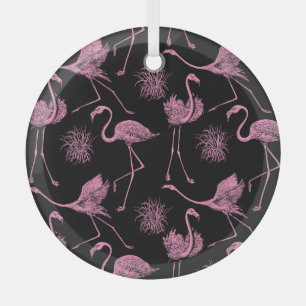 Abstract Birds: Monochrome Fashion Pattern Glass Ornament