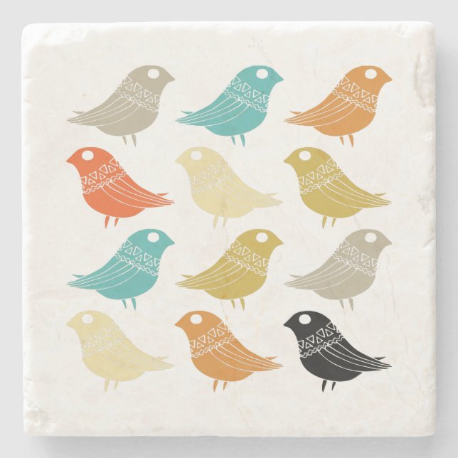 Abstract Birds Retro Colourful Mid Century Modern Stone Coaster (Front)