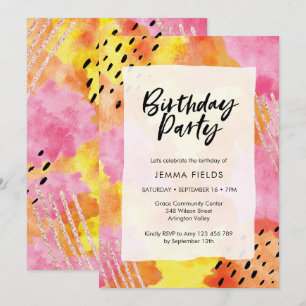 Abstract Birthday Invitation pink and orange