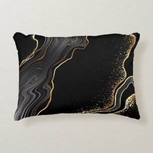 abstract black agate background with golden veins, accent pillow