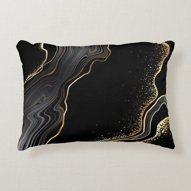 abstract black agate background with golden veins, accent pillow (Front)
