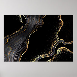 abstract black agate background with golden veins, poster