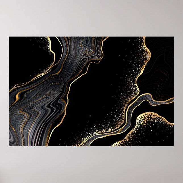 abstract black agate background with golden veins, poster (Front)
