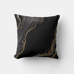 abstract black agate background with golden veins, throw pillow
