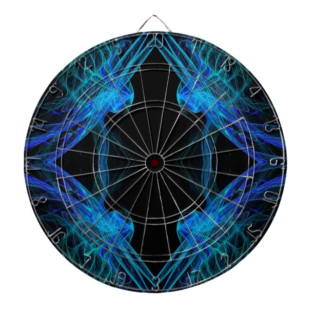 Abstract Black and Blue Fractal Dart Board (Front)