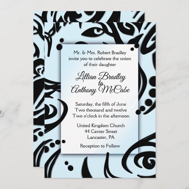 Abstract Black and Blue Tribal Wedding Invitation (Front/Back)