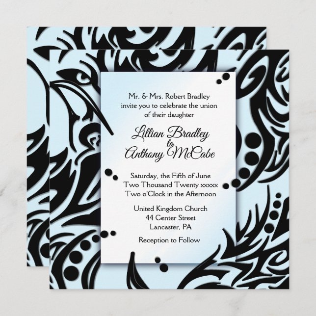 Abstract Black and Blue Tribal Wedding Invitation (Front/Back)