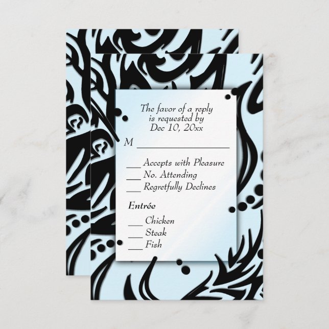 Abstract Black and Blue Tribal with Menu RSVP (Front/Back)