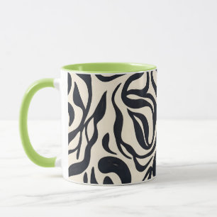 Abstract Black and Cream Botanical Leaves Pattern Mug