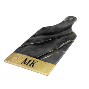 Abstract Black and Gold Agate Marble Swirl Cutting Board