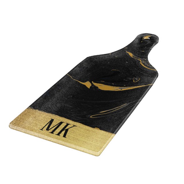 Abstract Black and Gold Agate Marble Swirl Cutting Board (Corner)