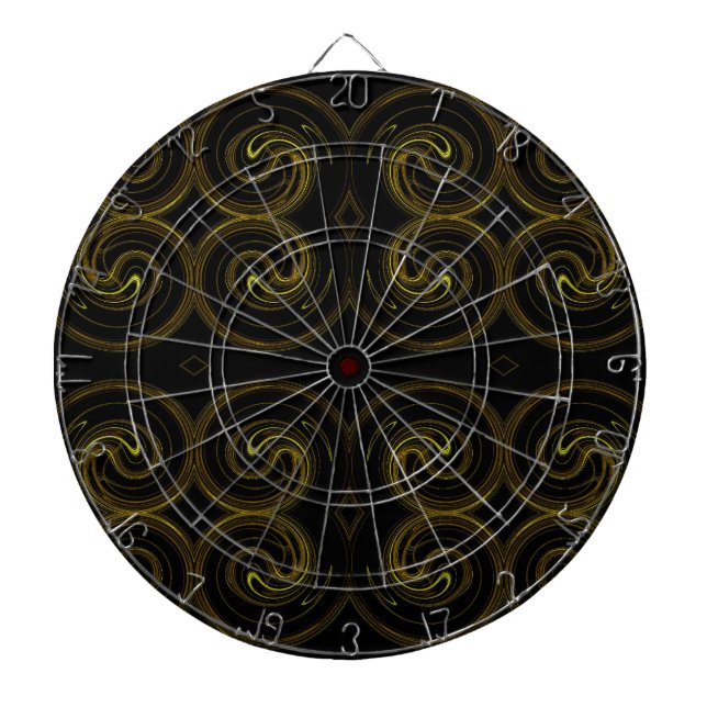 Abstract Black and Gold Fractal Dart Board (Front)