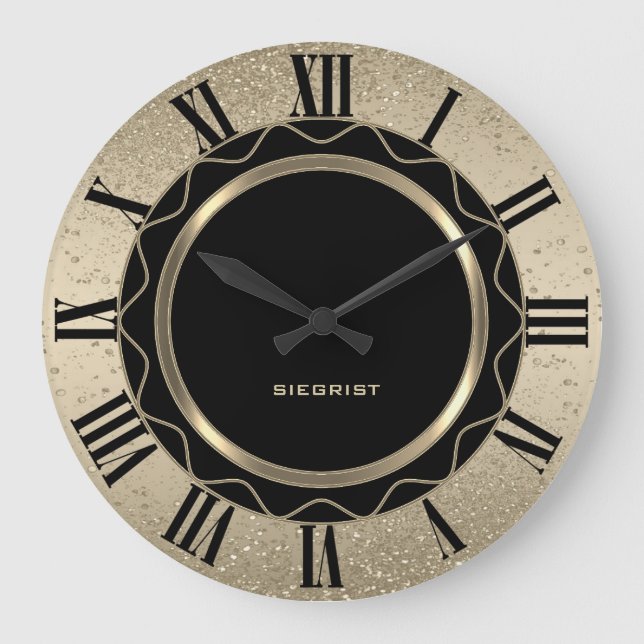 Abstract Black and Gold Glitter Large Clock (Front)