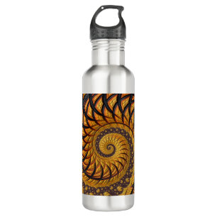 Abstract Black and Gold Spiral Fractal 710 Ml Water Bottle