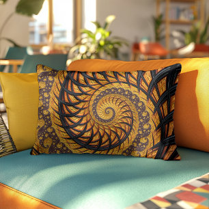 Abstract Black and Gold Spiral Fractal Accent Pillow