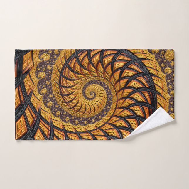 Abstract Black and Gold Spiral Fractal Hand Towel (Hand Towel)