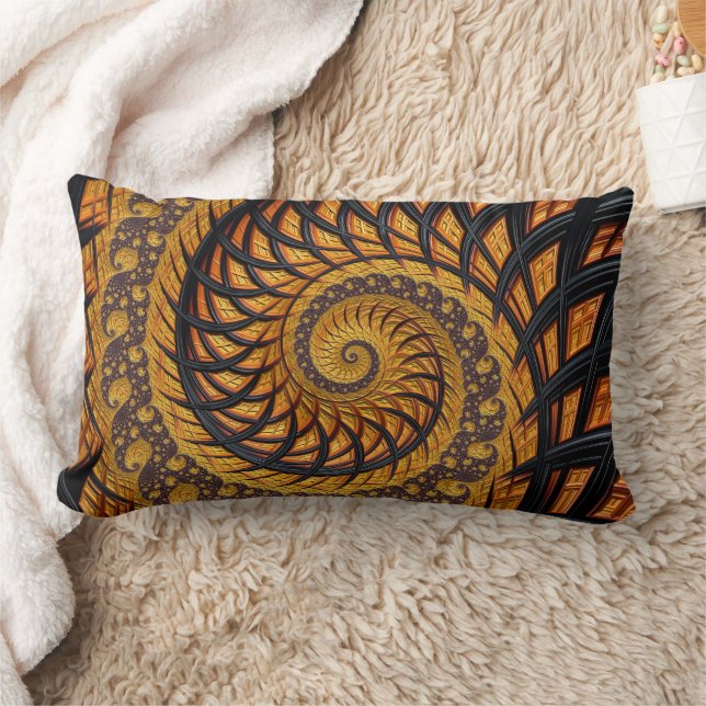Abstract Black and Gold Spiral Fractal Lumbar Pillow (Blanket)