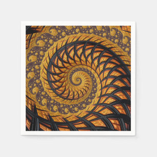 Abstract Black and Gold Spiral Fractal Napkin
