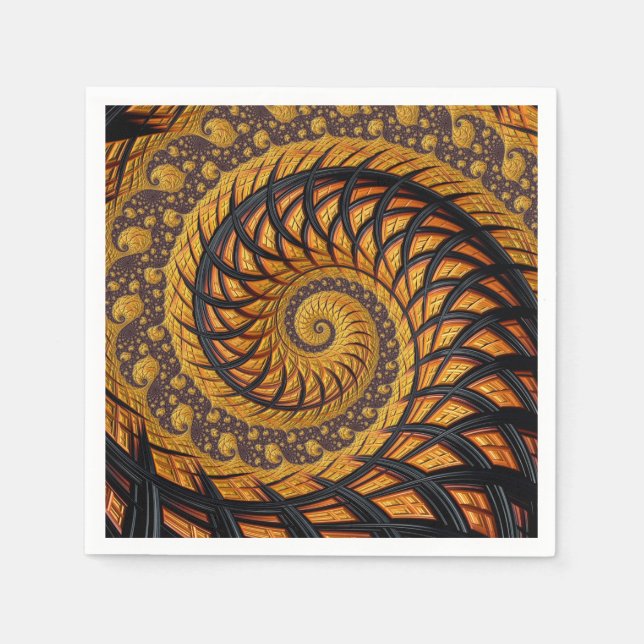 Abstract Black and Gold Spiral Fractal Napkin (Front)