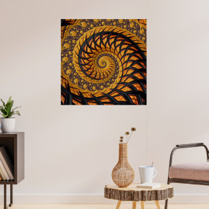Abstract Black and Gold Spiral Fractal Poster