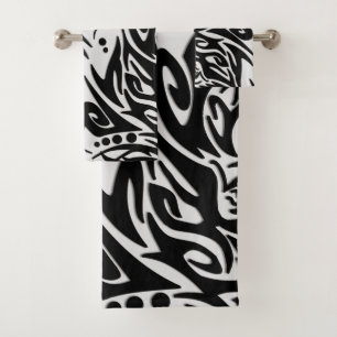 Abstract Black and GrayTribal Wolf Bath Towel Set