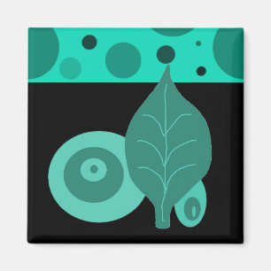 Abstract Black and Green Leaf Magnet