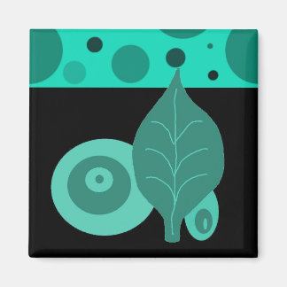 Abstract Black and Green Leaf Magnet