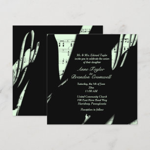 Abstract Black and Green Music Wedding Invitation