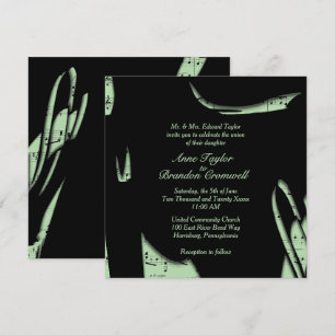 Abstract Black and Green Music Wedding Invitation