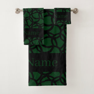 Abstract Black and Green Pattern Personalized Bath Towel Set