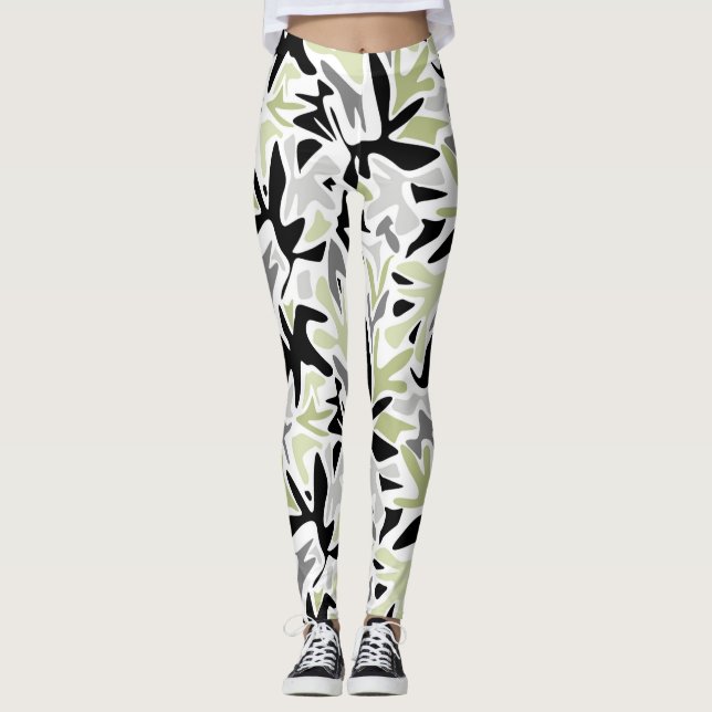 Abstract, Black and Green, Youth, Modern, Creative Leggings (Front)