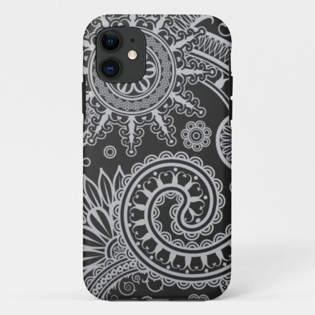 Abstract Black and Grey Floral Pattern Case-Mate iPhone Case (Back)