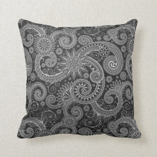 Abstract Black and Grey Floral Pattern Throw Pillow