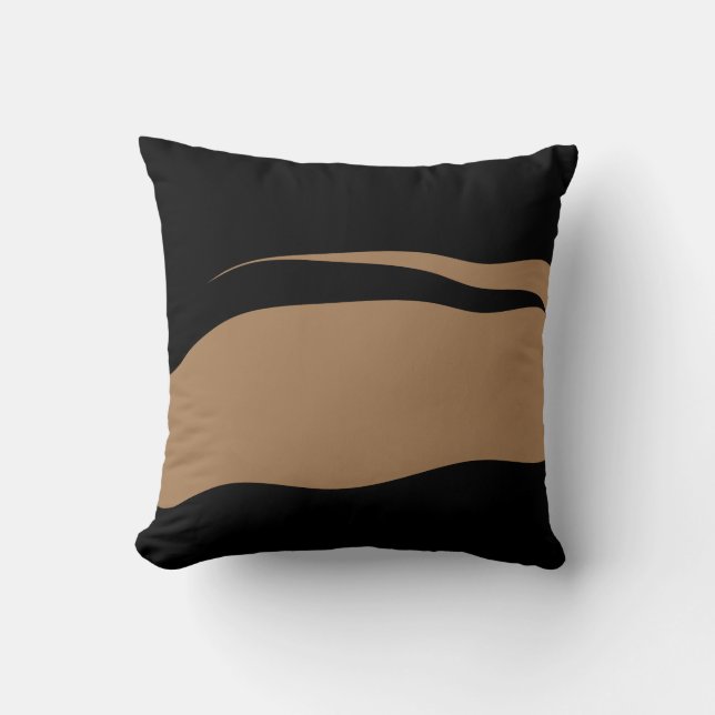 Abstract Black and Light Brown Wavy Throw Pillow (Front)