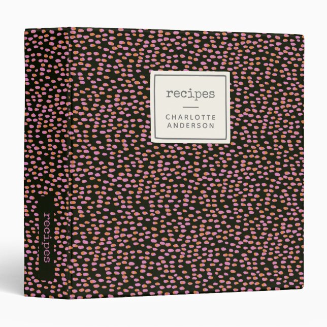 Abstract Black and Pink Dots Personalized Recipe Binder (Front/Spine)