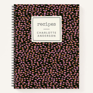 Abstract Black and Pink Dots Personalized Recipe  Notebook