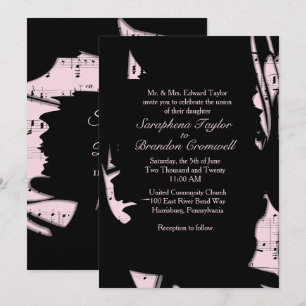 Abstract Black and Pink Music Wedding Invitation