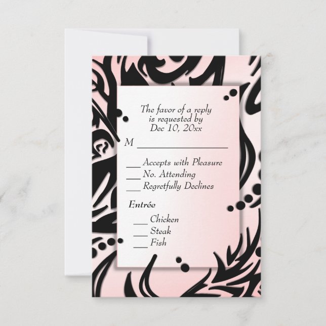 Abstract Black and Pink Tribal with Menu RSVP (Front)
