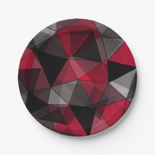 Abstract, black and red, triangle, geometric, blac paper plate
