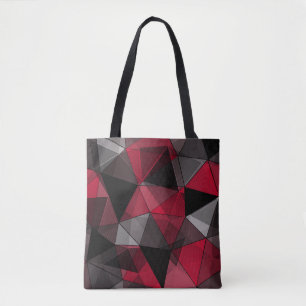 Abstract, black and red, triangle, geometric, blac tote bag